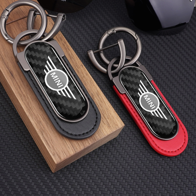 Leather Work For Car - Kohlefaser-Metall-Leder-Autoschlüsselanhänger für MINI Cooper R56 F56