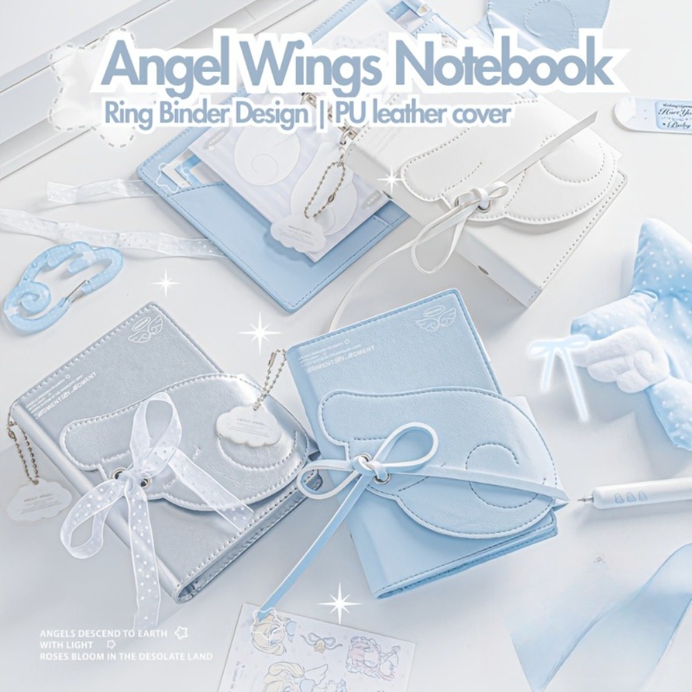 Leather Work Notepad - Kawaii Engelsflügel Notizbuch A7 Leder 3-fach