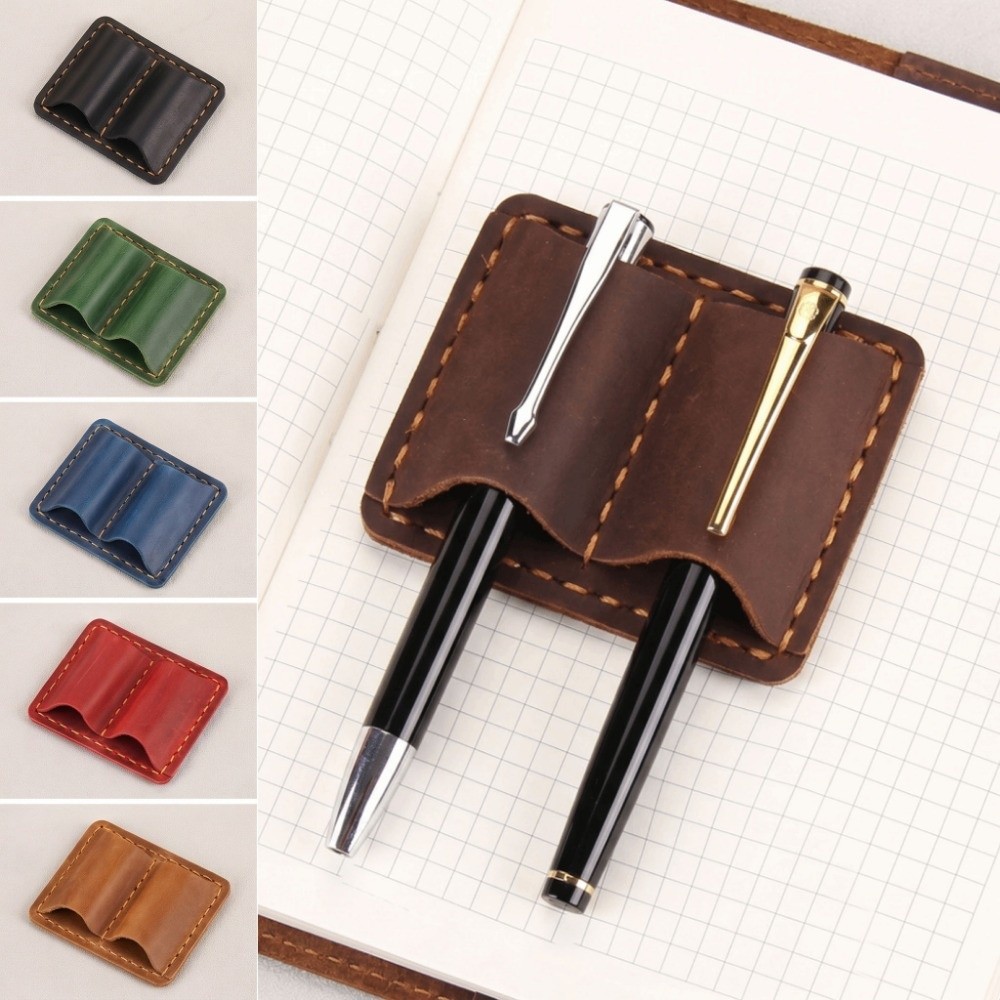 Leather Work Notepad - Doppelter Vintage-Leder-Stifthalter, Eleganter Handgefertigter Retro-Stifthalter, Verlustsicherer